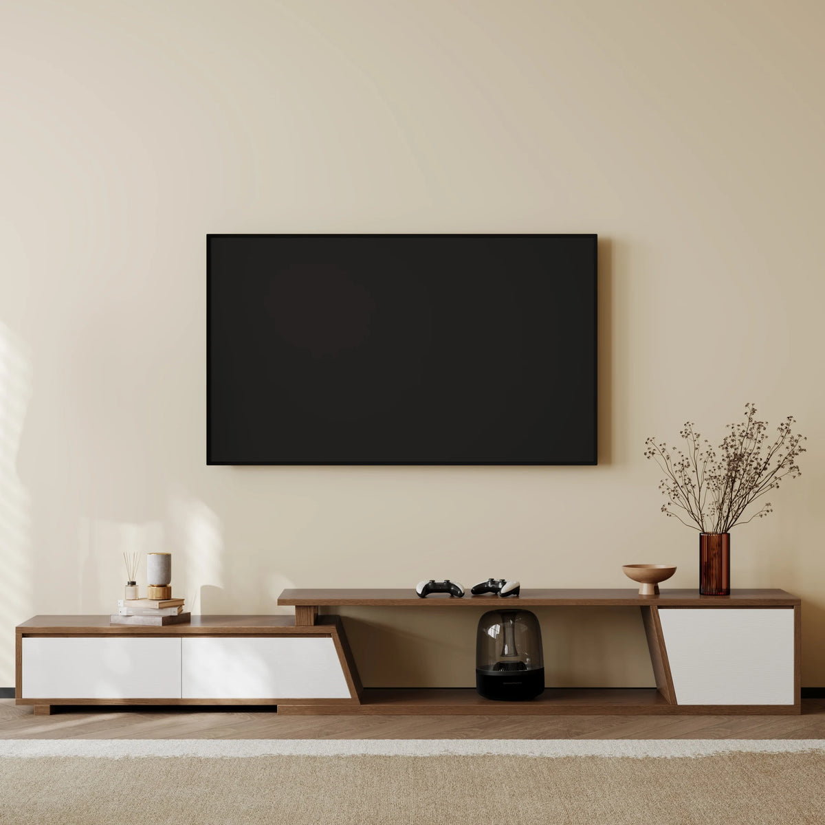 Meuble TV extensible Fero 180 à 280 cm avec 3 tiroirs