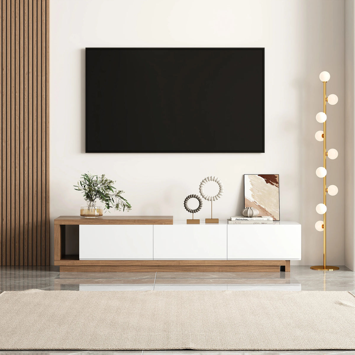 Meuble TV extensible Quoint 180 à 255 cm avec 3 tiroirs Standard