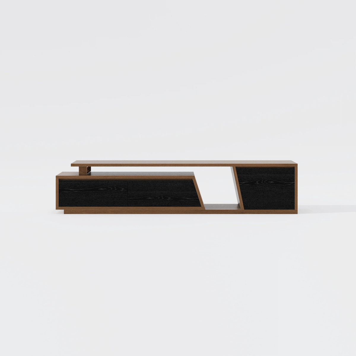 Meuble TV extensible Fero 180 à 280 cm avec 3 tiroirs Noir & noyer