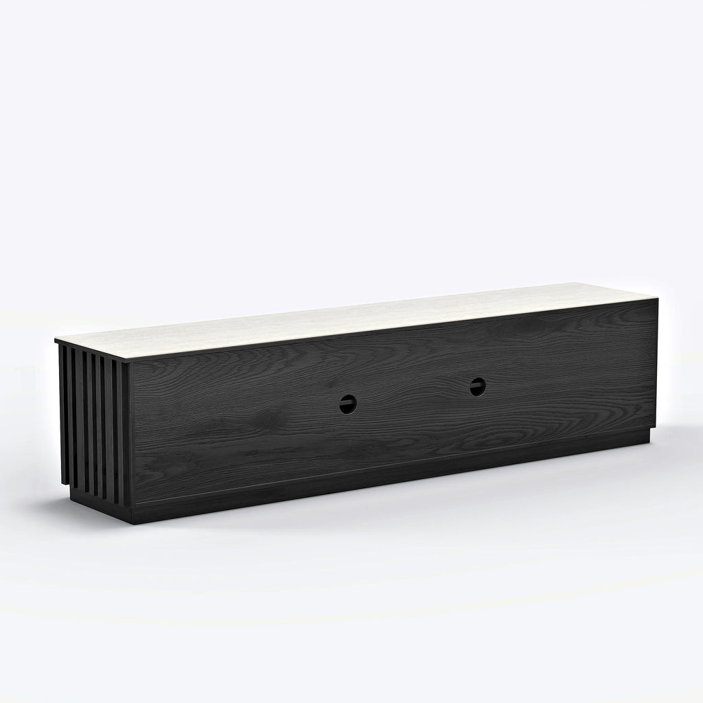 Meuble TV Aura 213 cm en bois de frêne noir avec plateau en pierre frittée