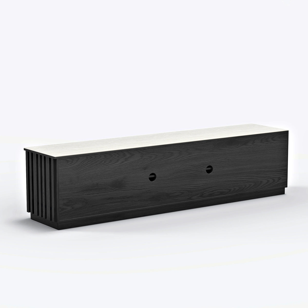 Meuble TV Aura 213 cm en bois de frêne noir avec plateau en pierre frittée