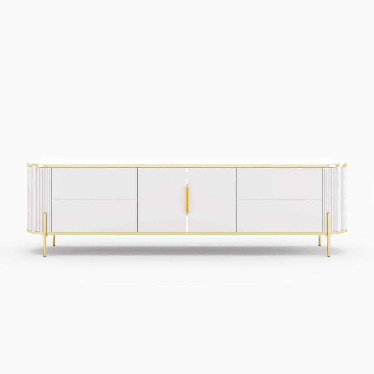 Meuble TV Console TV Ovale Moderne et Élégante de 2200mm avec Tiroirs et Portes Blanc
