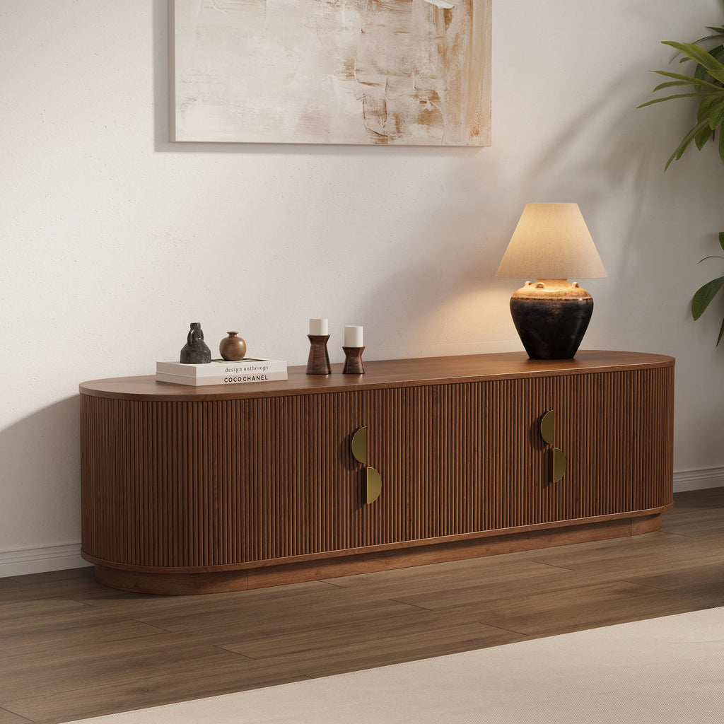 Meuble TV ovale cannelé en bois massif de 1600 mm