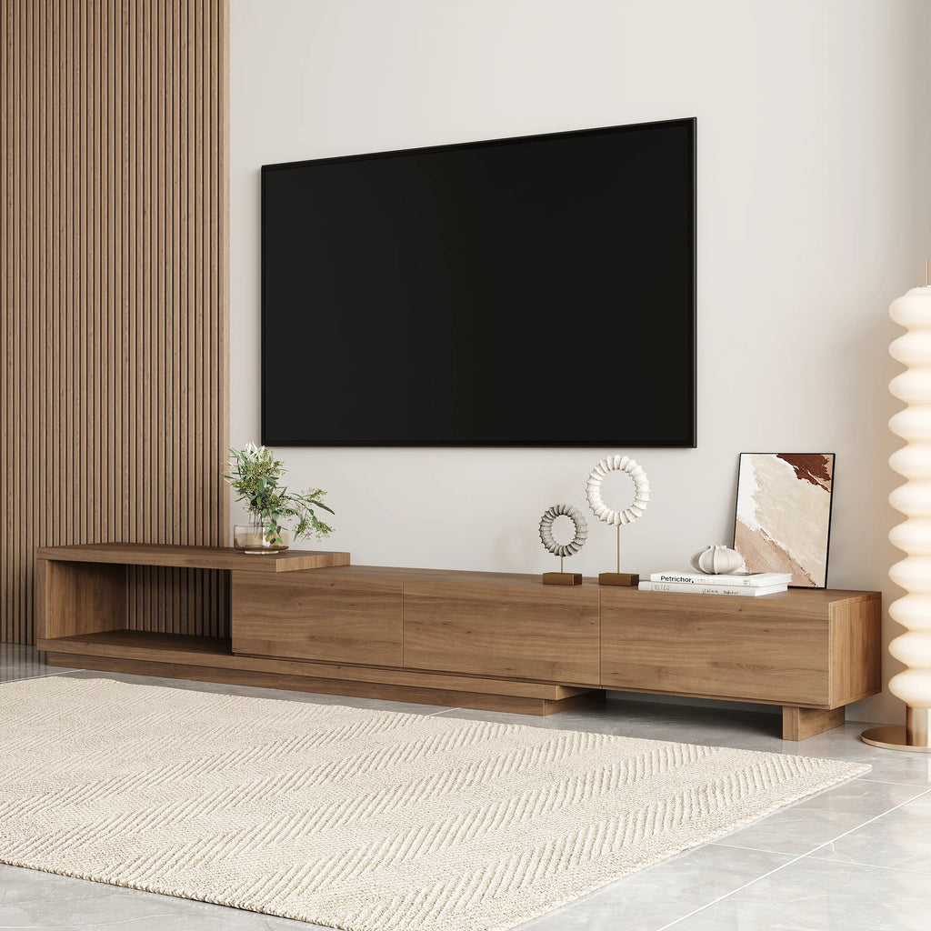 Meuble TV extensible Quoint 180 à 255 cm avec 3 tiroirs Noyer