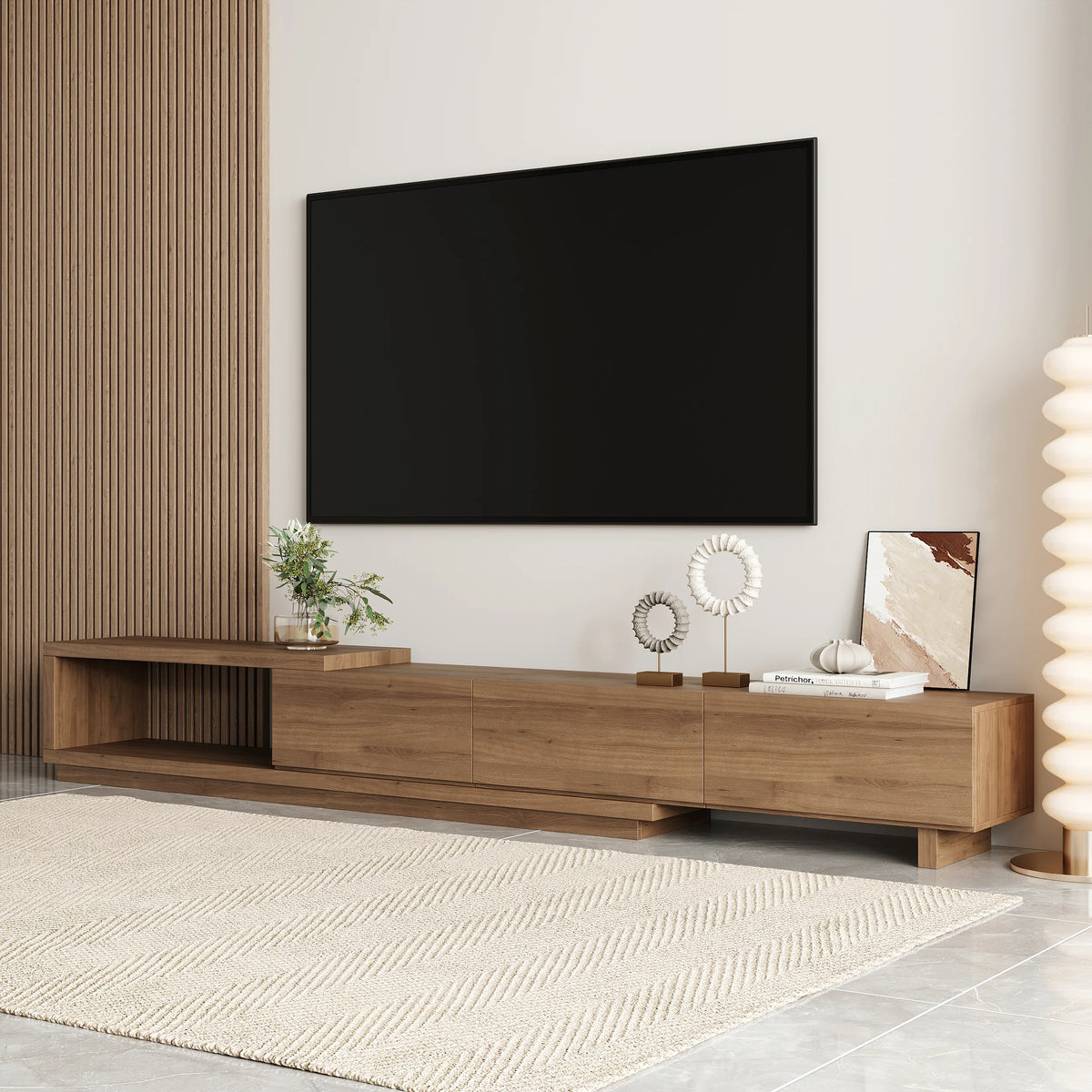 Meuble TV extensible Quoint 180 à 255 cm avec 3 tiroirs Noyer