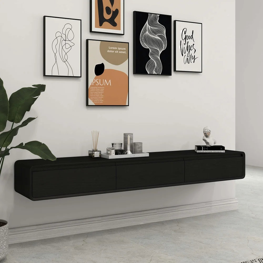 Meuble TV flottant de style Mid-Century de 79" avec 3 tiroirs