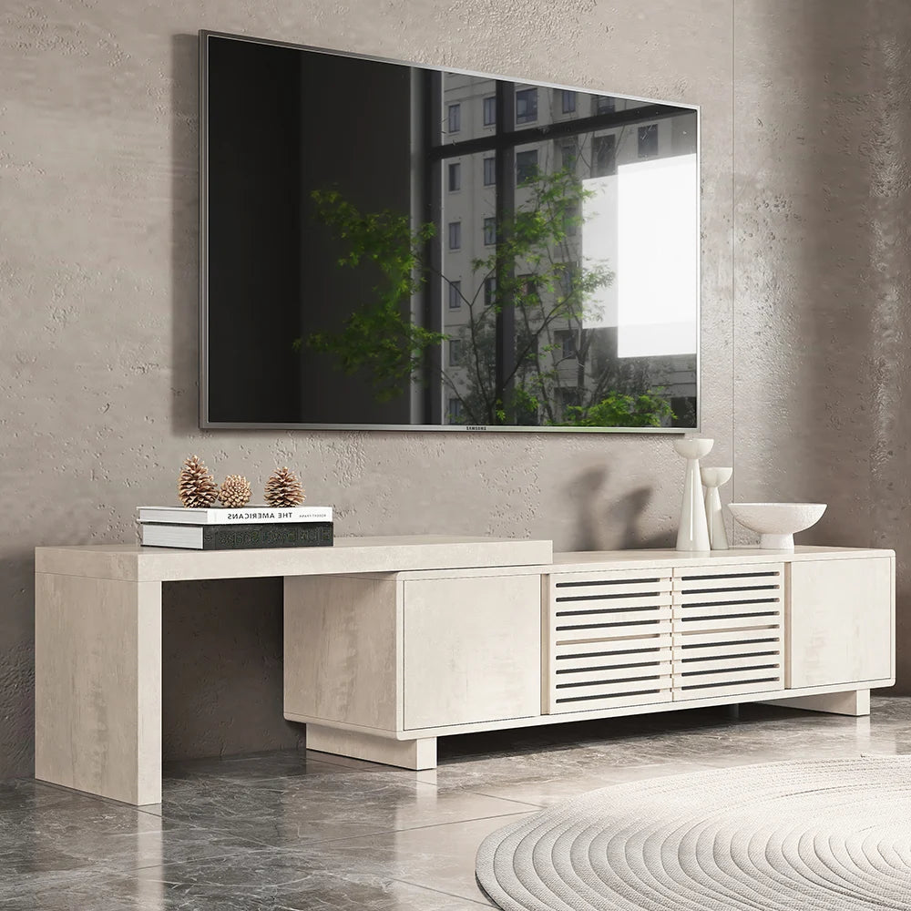 Meuble TV extensible inspiré du gril avec rangement (1600 mm à 2100 mm)