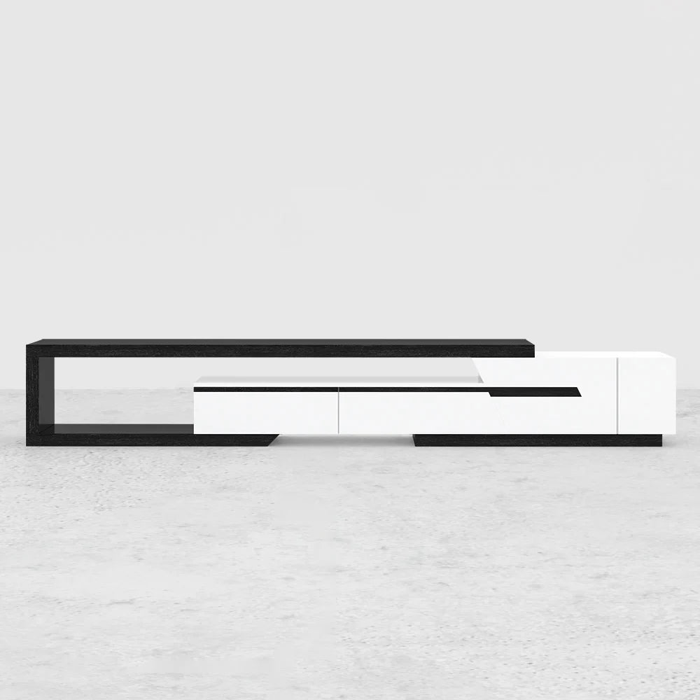 Pinkle Meuble TV Extensible Moderne avec Étagère et Tiroir Blanc et Noir
