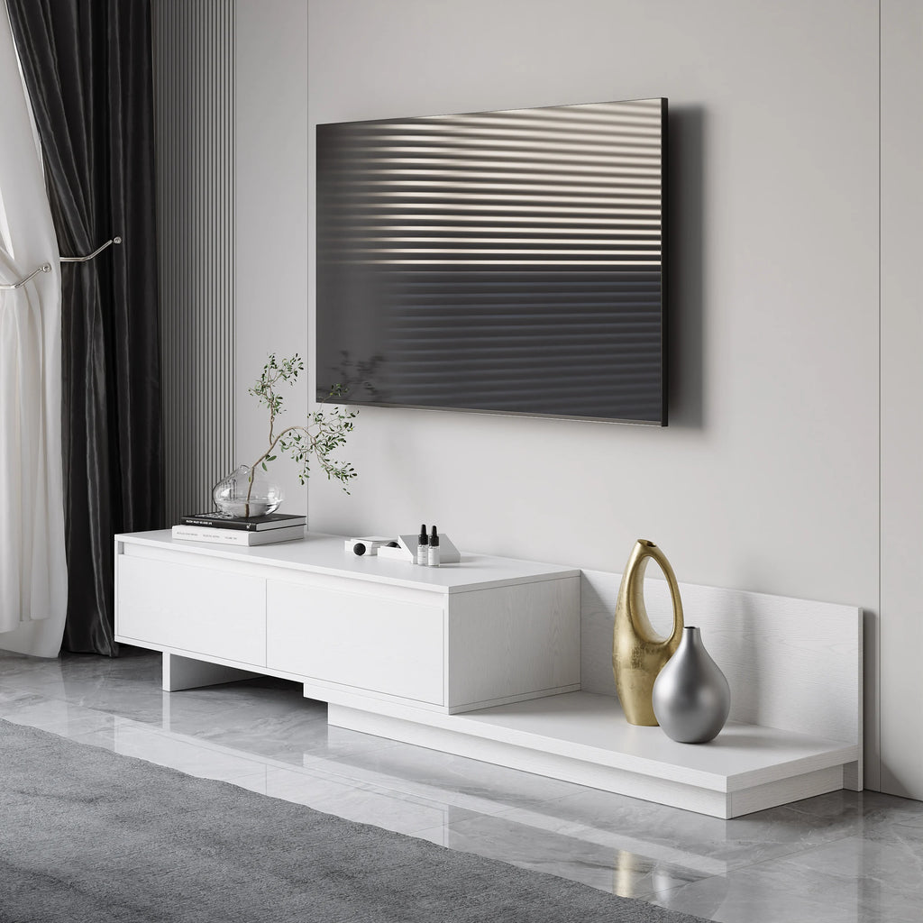 Meuble TV extensible blanc Fero avec 2 tiroirs (1200 mm-2000 mm)