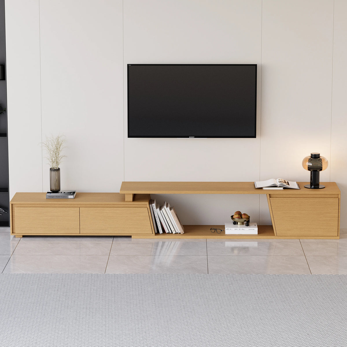 Meuble TV extensible Fero 180 à 280 cm avec 3 tiroirs Bois