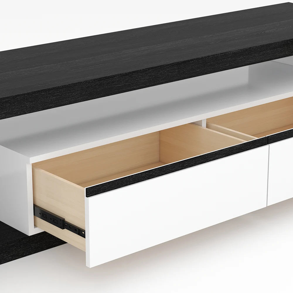 Pinkle Meuble TV Extensible Moderne avec Étagère et Tiroir Blanc et Noir