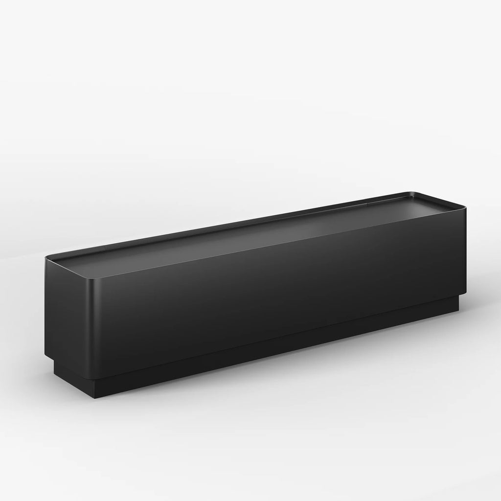 Meuble TV noir de 201 cm avec portes vitrées, rangements et LED