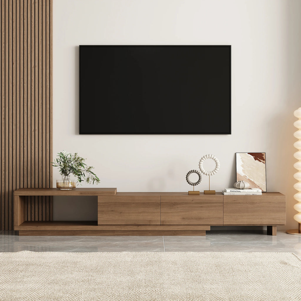 Meuble TV extensible Quoint 180 à 255 cm avec 3 tiroirs Noyer