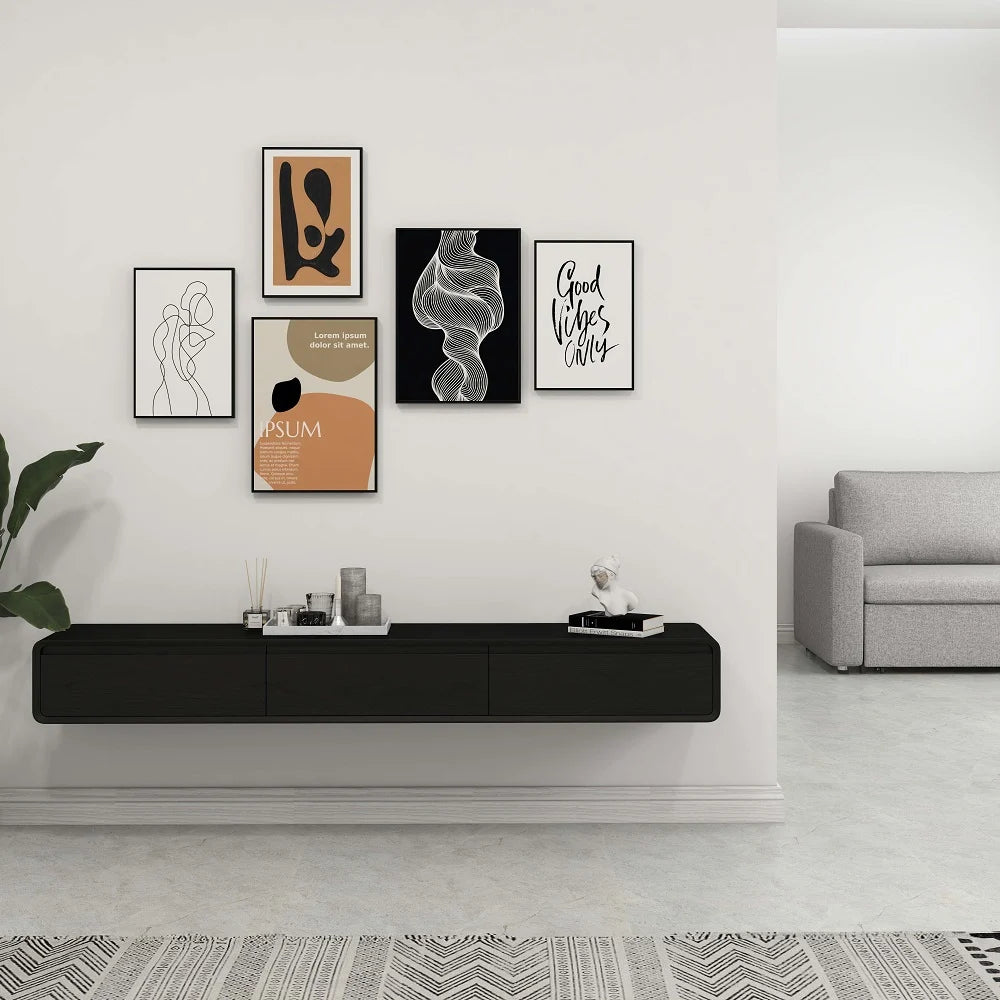 Meuble TV flottant de style Mid-Century de 79" avec 3 tiroirs