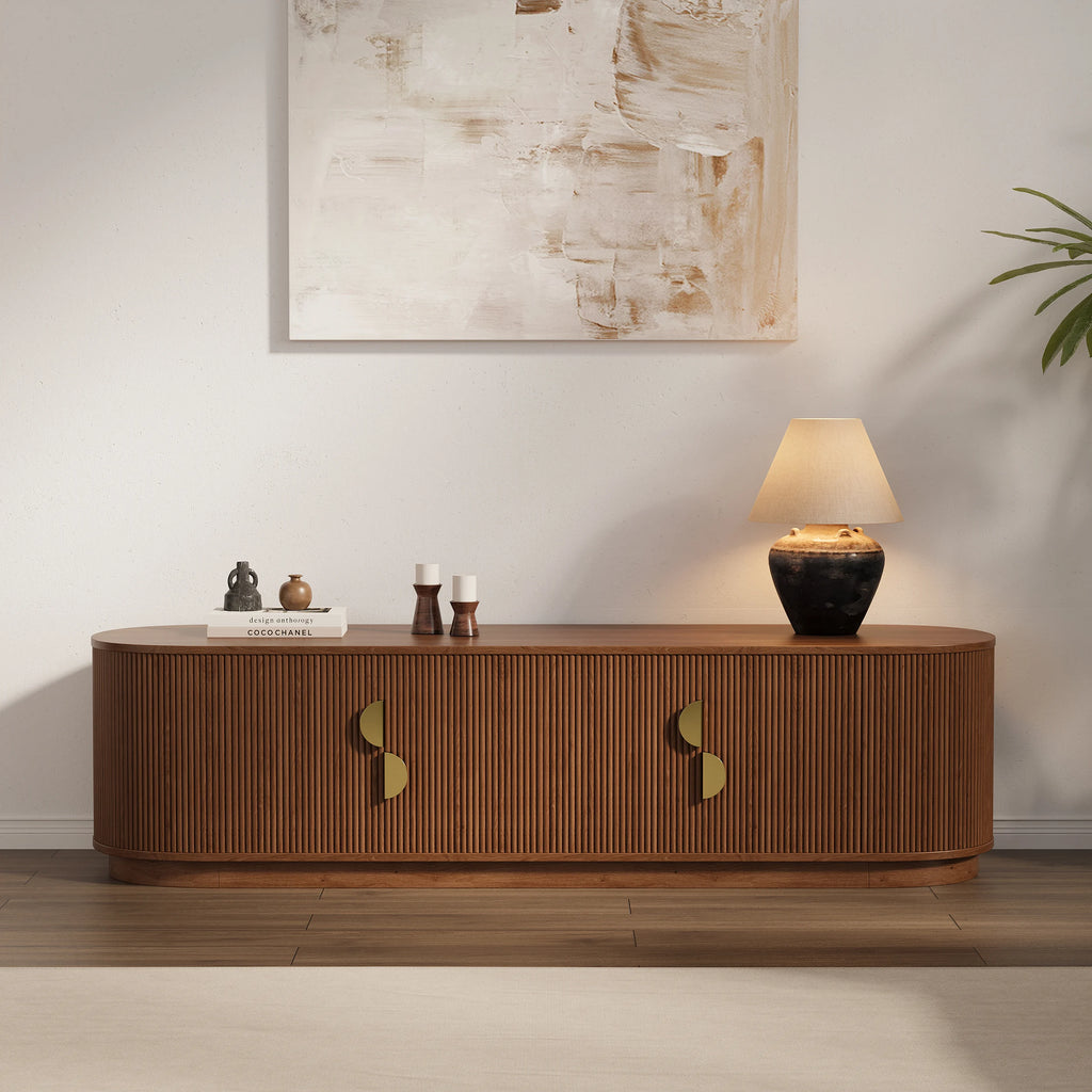 Meuble TV ovale cannelé en bois massif de 1600 mm