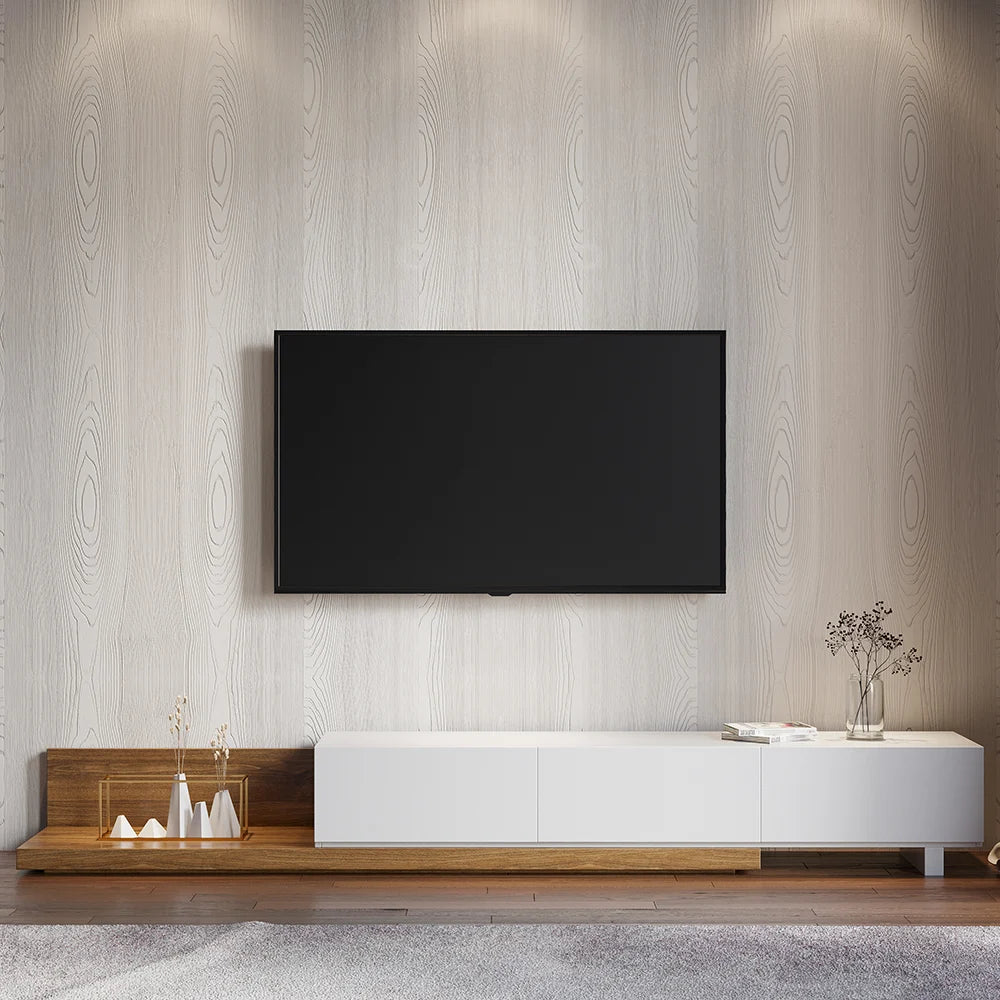 Meuble TV extensible au sol en noyer avec 3 tiroirs