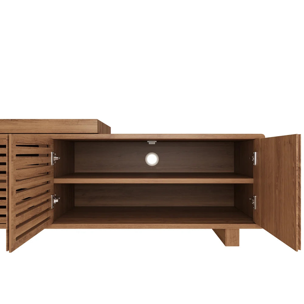 Meuble TV extensible en noyer inspiré du gril avec rangement (1600 mm à 2100 mm)