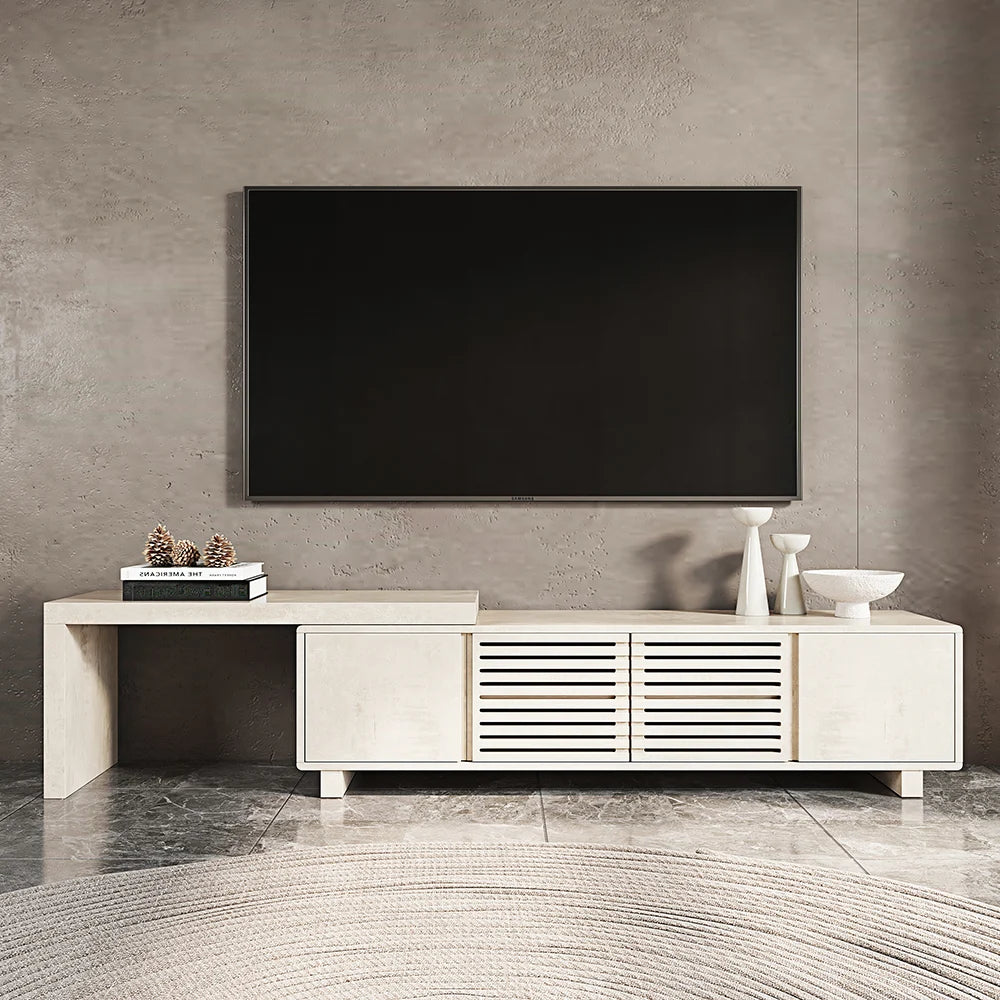 Meuble TV extensible inspiré du gril avec rangement (1600 mm à 2100 mm)