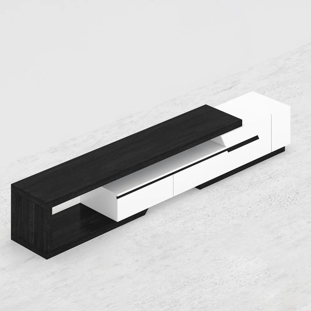 Pinkle Meuble TV Extensible Moderne avec Étagère et Tiroir Blanc et Noir