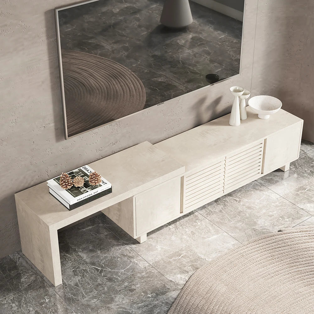 Meuble TV extensible inspiré du gril avec rangement (1600 mm à 2100 mm)