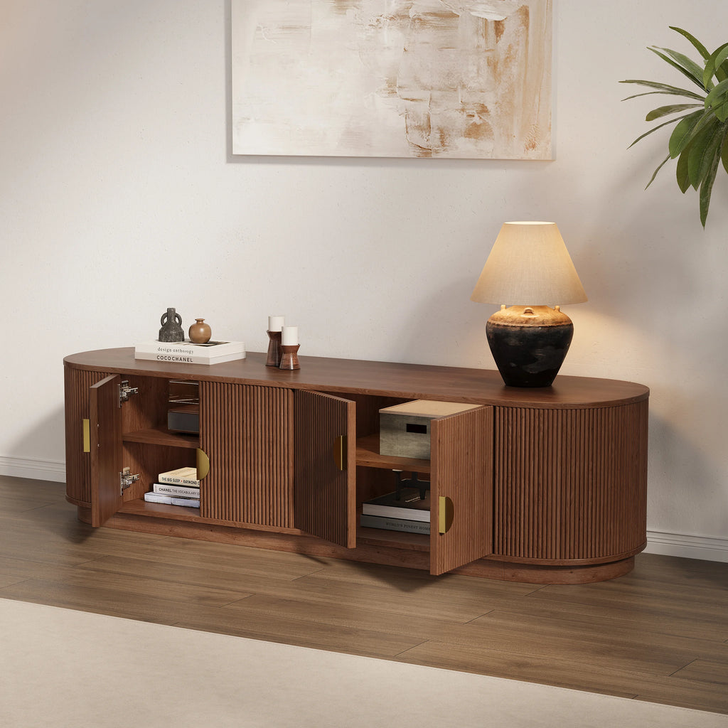 Meuble TV ovale cannelé en bois massif de 1600 mm
