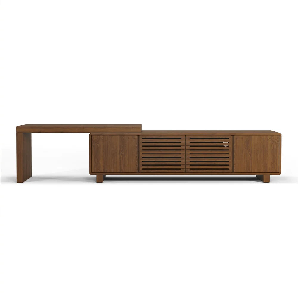 Meuble TV extensible en noyer inspiré du gril avec rangement (1600 mm à 2100 mm)