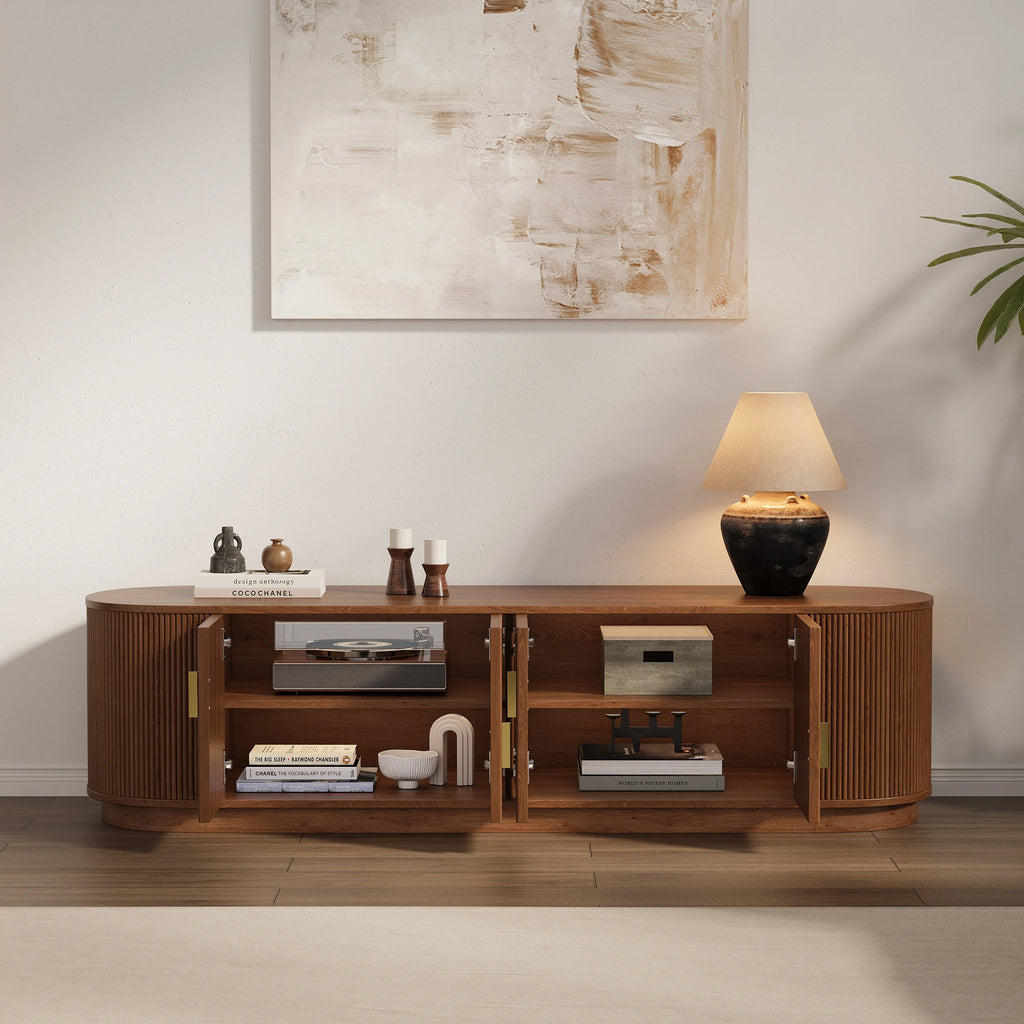 Meuble TV ovale cannelé en bois massif de 1600 mm