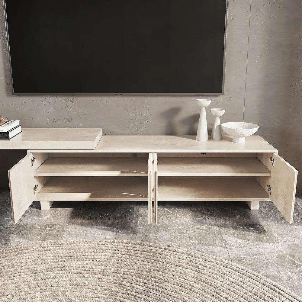 Meuble TV extensible inspiré du gril avec rangement (1600 mm à 2100 mm)