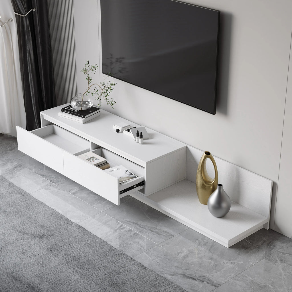 Meuble TV extensible blanc Fero avec 2 tiroirs (1200 mm-2000 mm)