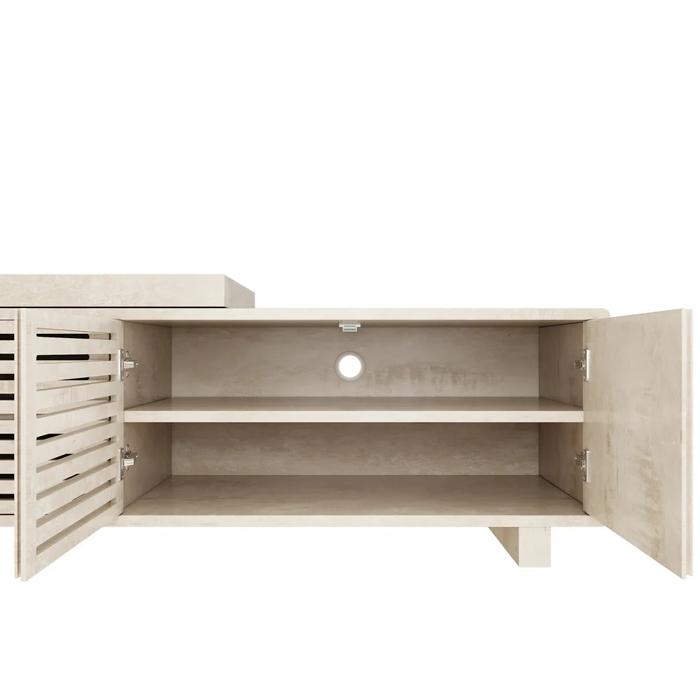 Meuble TV extensible inspiré du gril avec rangement (1600 mm à 2100 mm)