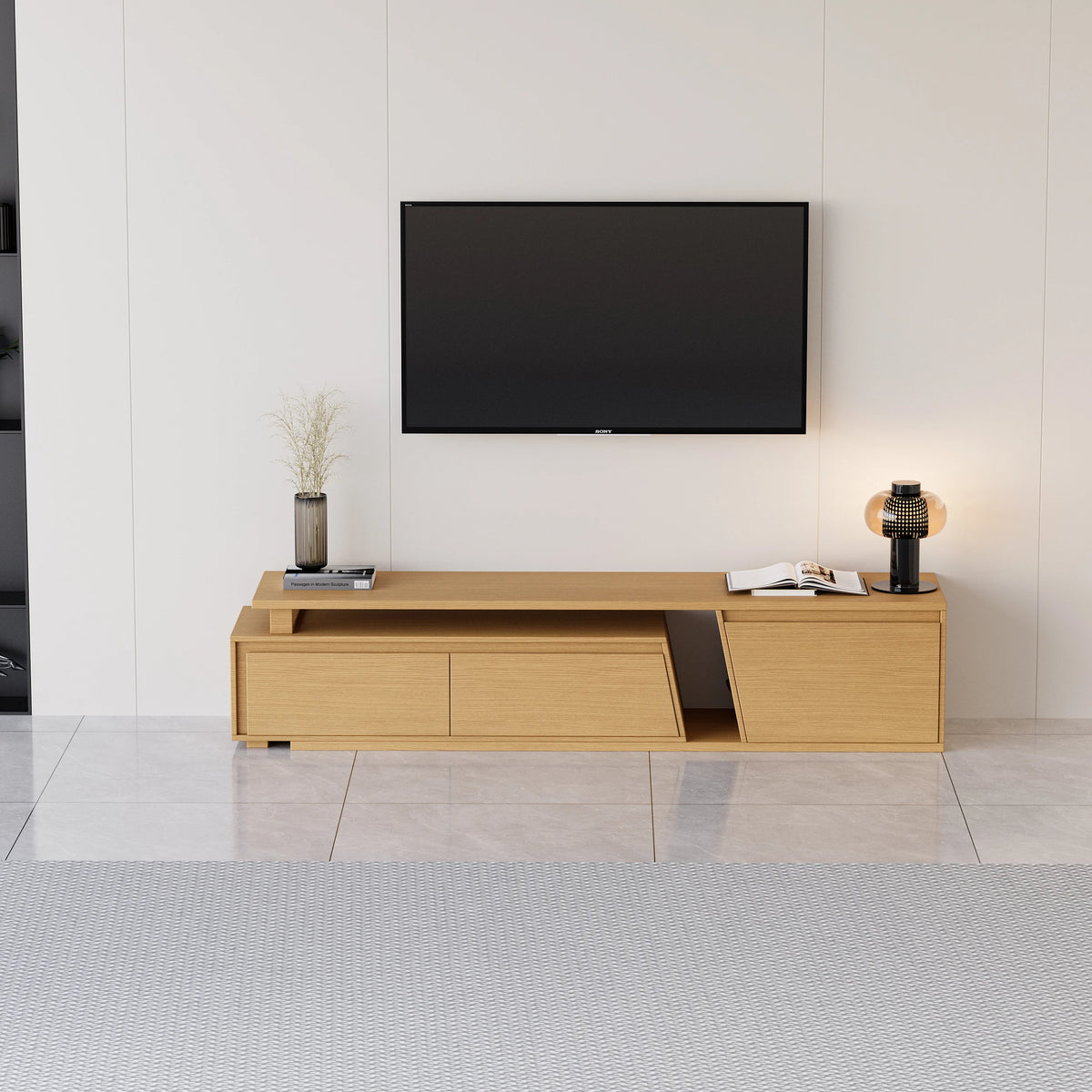 Meuble TV extensible Fero 180 à 280 cm avec 3 tiroirs Bois