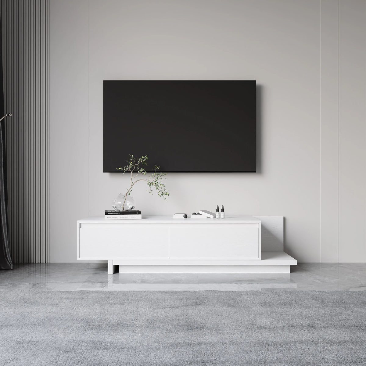 Meuble TV extensible blanc Fero avec 2 tiroirs (1200 mm-2000 mm)