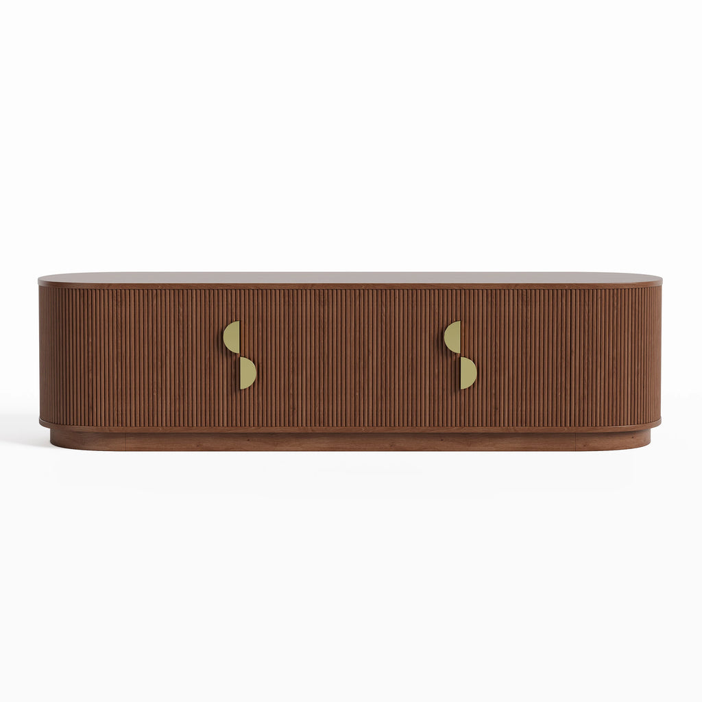 Meuble TV ovale cannelé en bois massif de 1600 mm