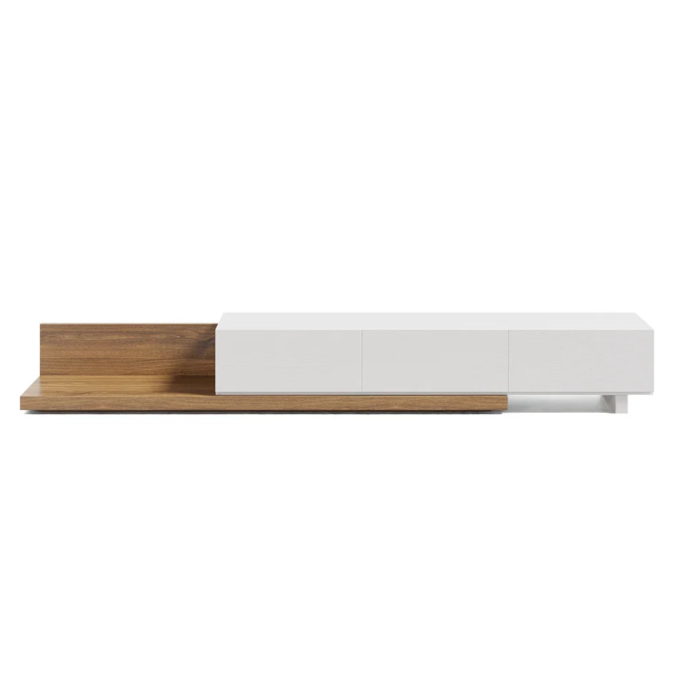 Meuble TV extensible au sol en noyer avec 3 tiroirs