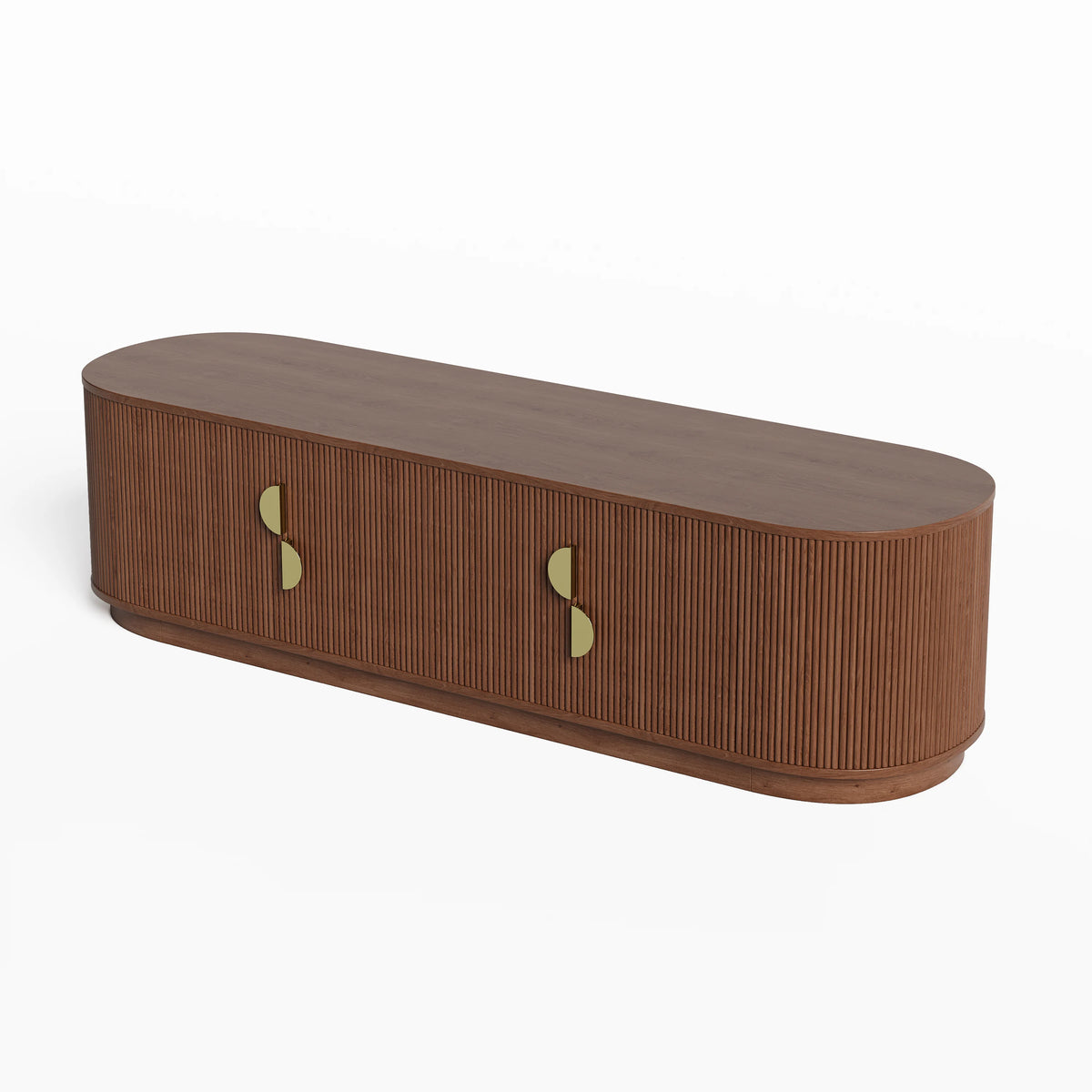 Meuble TV ovale cannelé en bois massif de 1600 mm