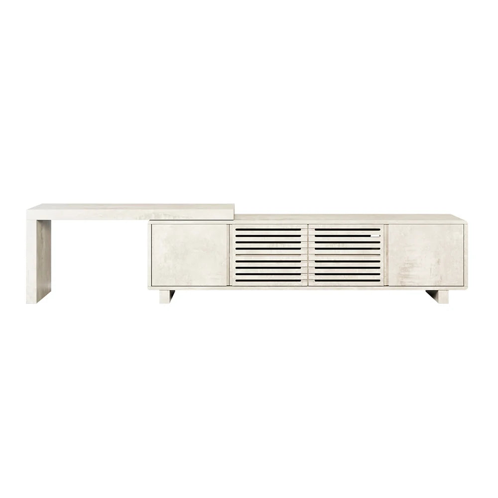Meuble TV extensible inspiré du gril avec rangement (1600 mm à 2100 mm)