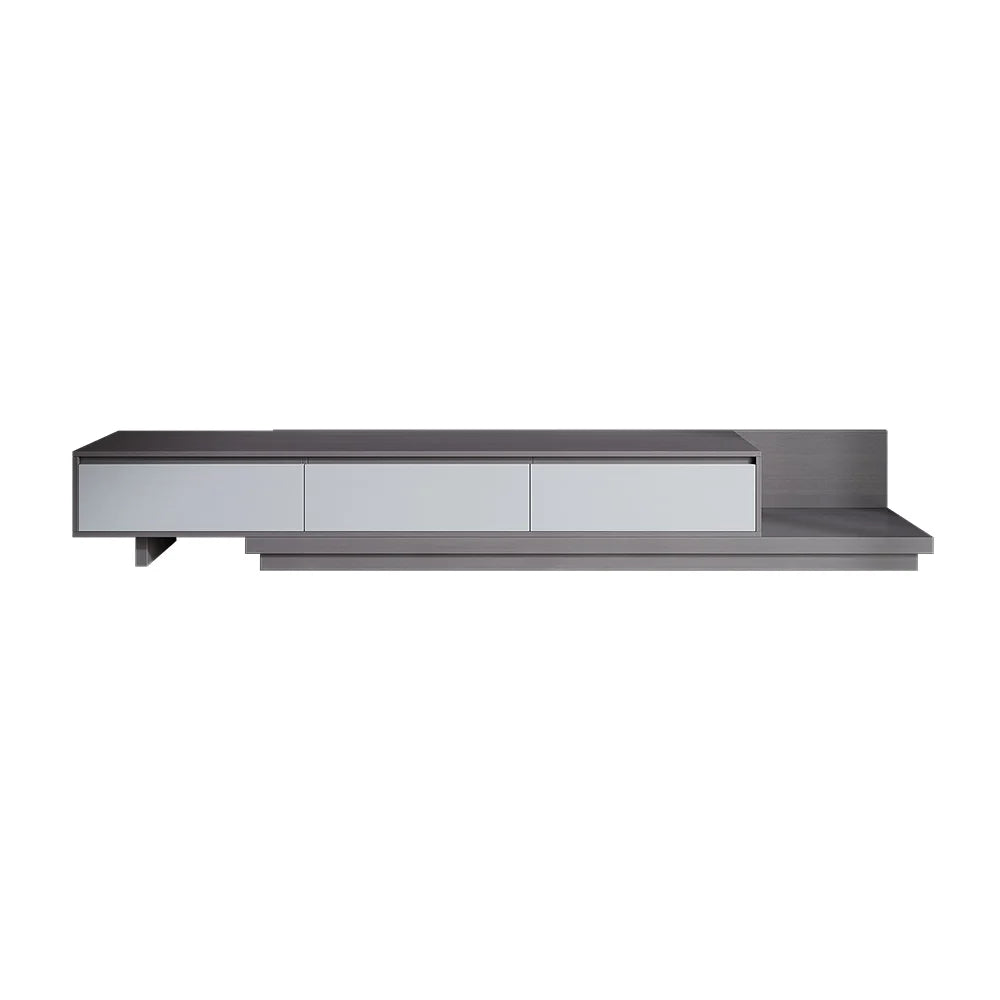 Meuble TV rétractable gris moderne Fero Console multimédia extensible avec 3 tiroirs jusqu'à 120 pouces