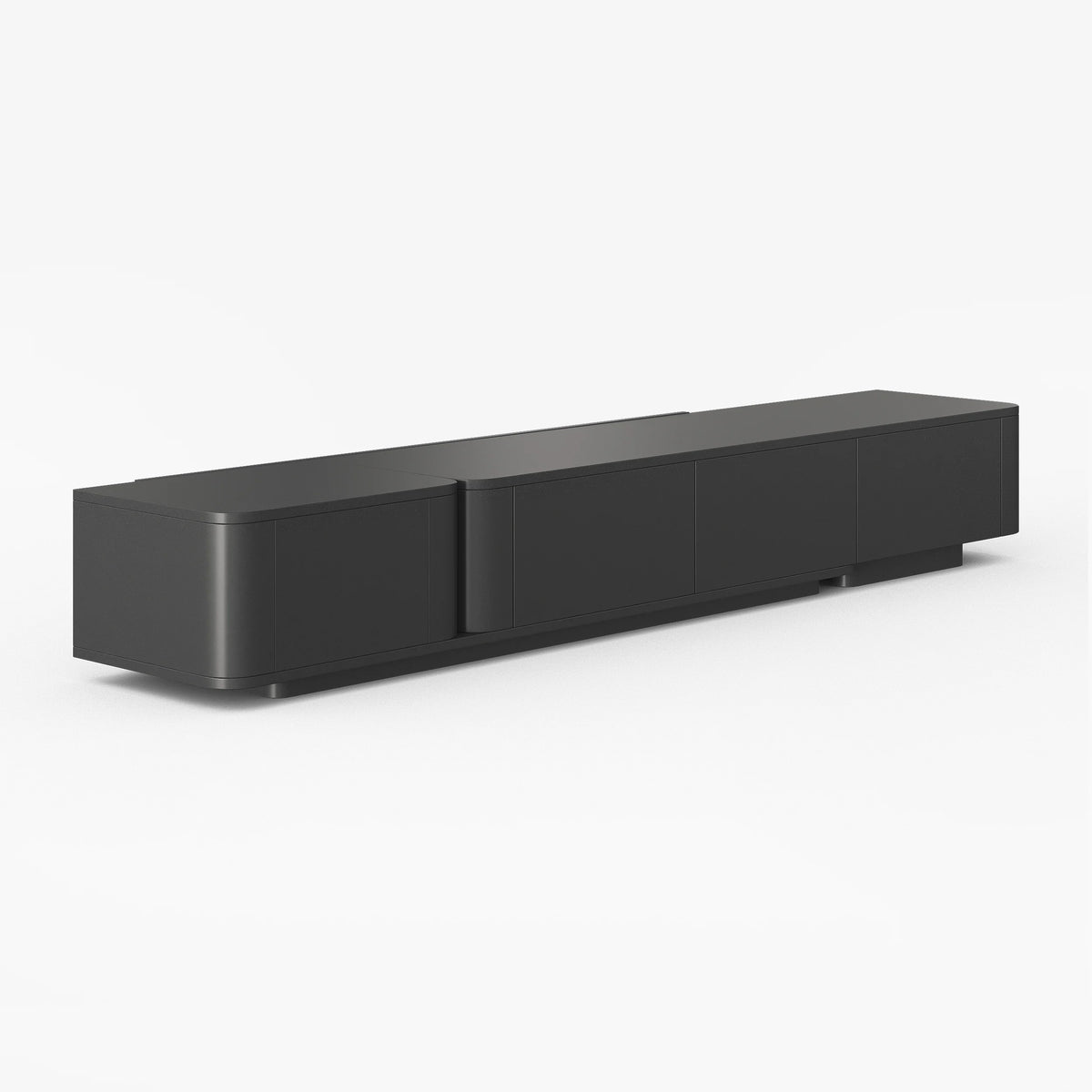 Meuble TV noir moderne 200 à 275 cm, extensible, avec 4 tiroirs