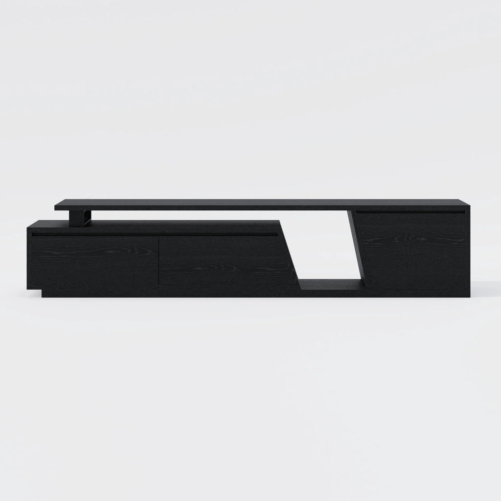 Meuble TV extensible noir Fero avec 3 tiroirs (1800 mm à 2800 mm)