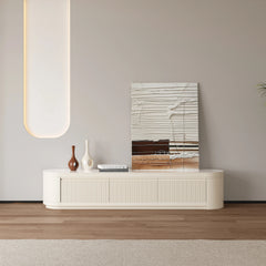 Meuble TV extensible Velar 180 à 290 cm à cannelures avec plateau pierre frittée et 3 tiroirs