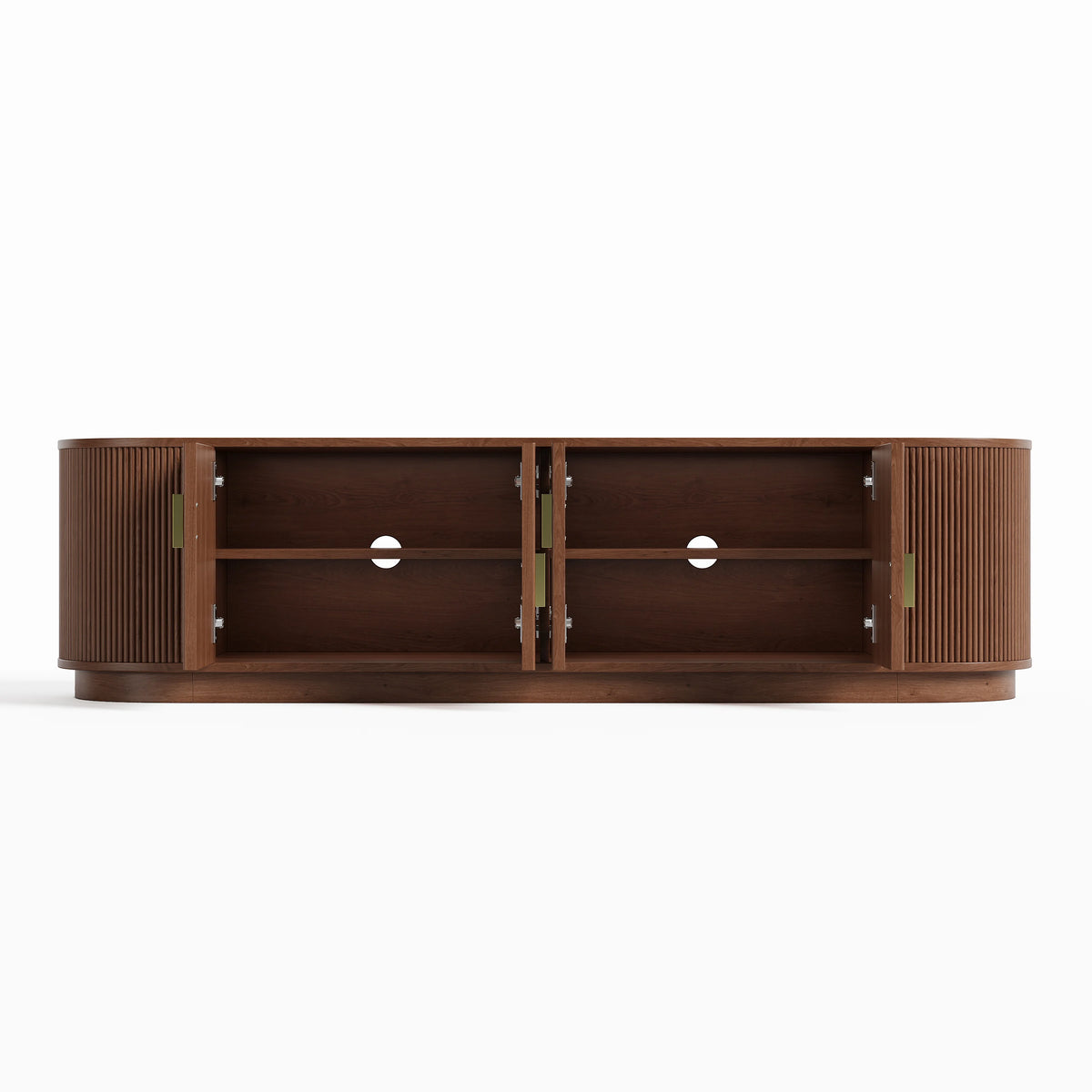Meuble TV ovale cannelé en bois massif de 1600 mm