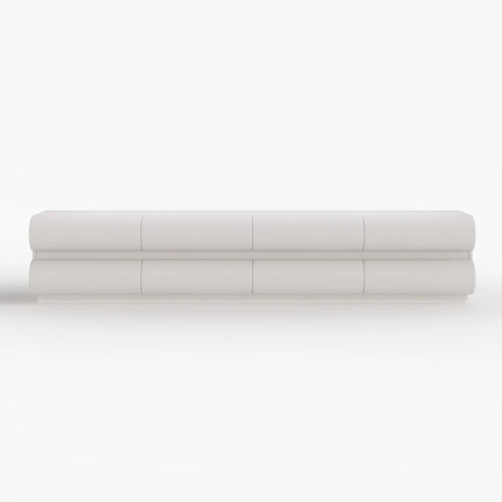 Meuble TV Humply en cuir blanc chaud moderne de 2000 mm avec console multimédia à 8 tiroirs