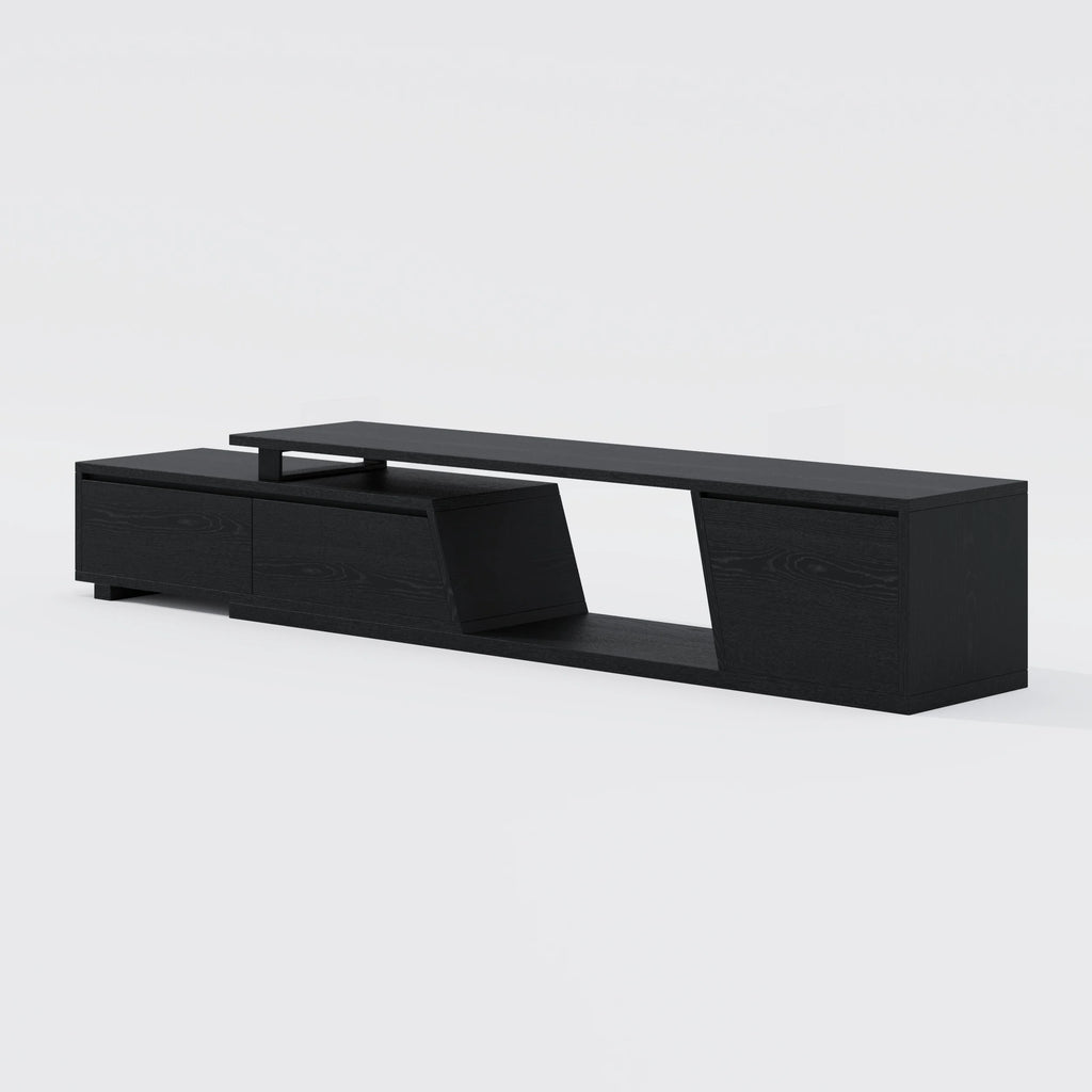 Meuble TV extensible noir Fero avec 3 tiroirs (1800 mm à 2800 mm)