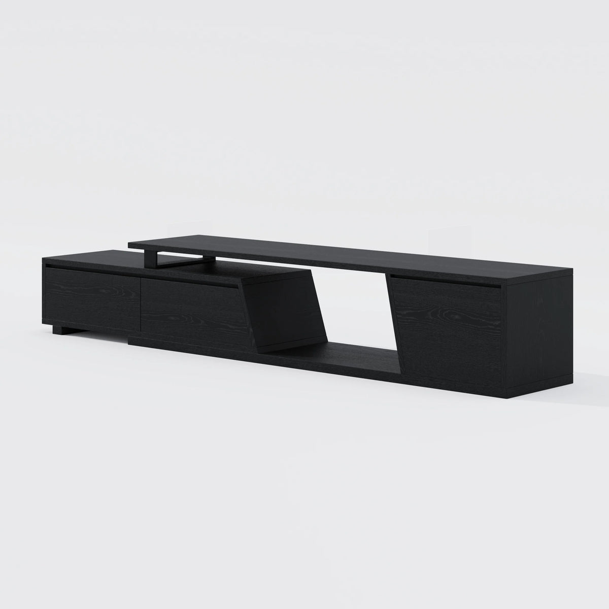 Meuble TV extensible noir Fero avec 3 tiroirs (1800 mm à 2800 mm)