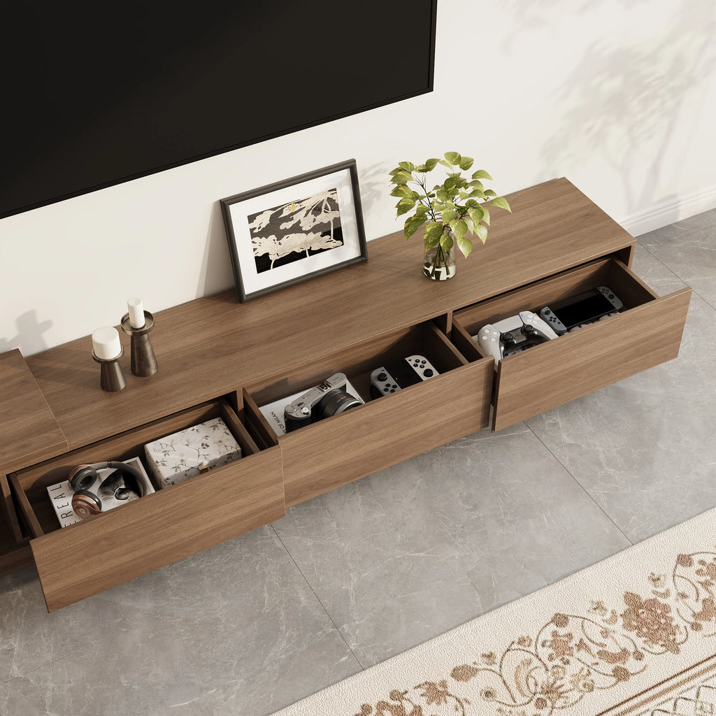 Meuble TV extensible Quoint 180 à 255 cm avec 3 tiroirs Noyer