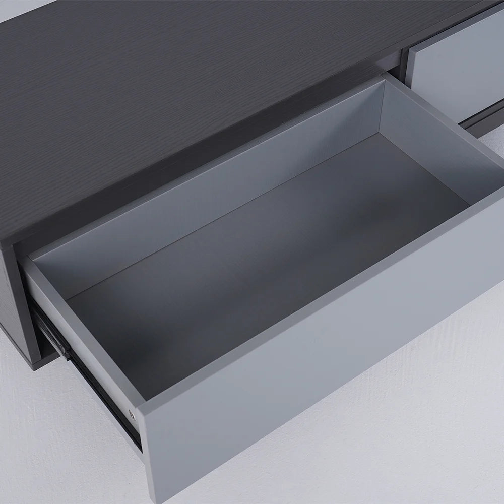 Meuble TV rétractable gris moderne Fero Console multimédia extensible avec 3 tiroirs jusqu'à 120 pouces