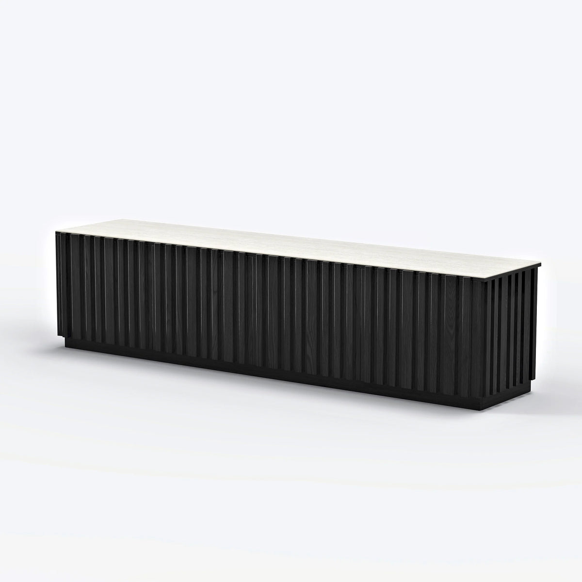 Meuble TV Aura 213 cm en bois de frêne noir avec plateau en pierre frittée