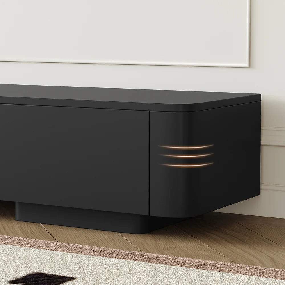 Meuble TV noir moderne 200 à 275 cm, extensible, avec 4 tiroirs