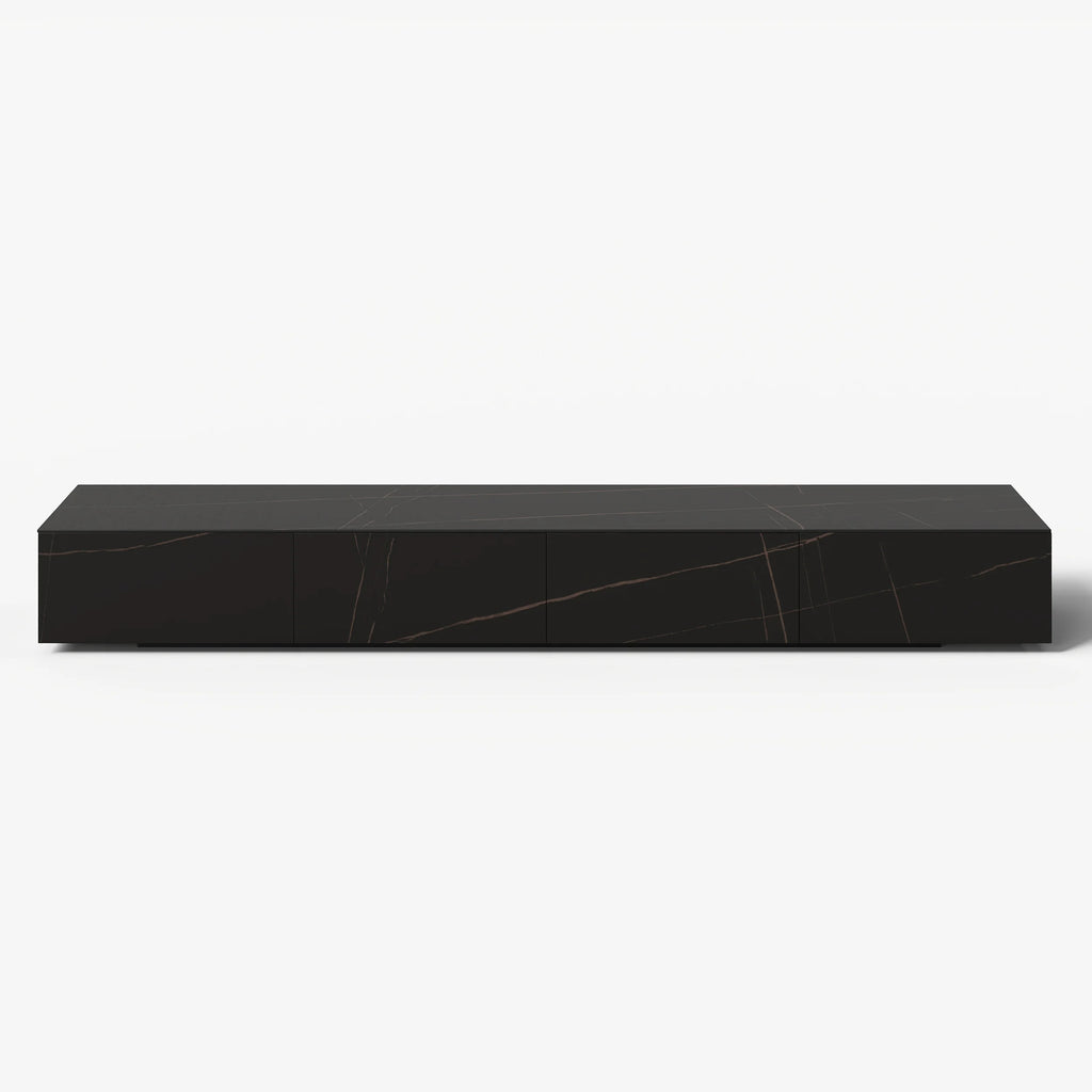 Meuble TV moderne en pierre frittée 200 cm avec 4 tiroirs Noir mat