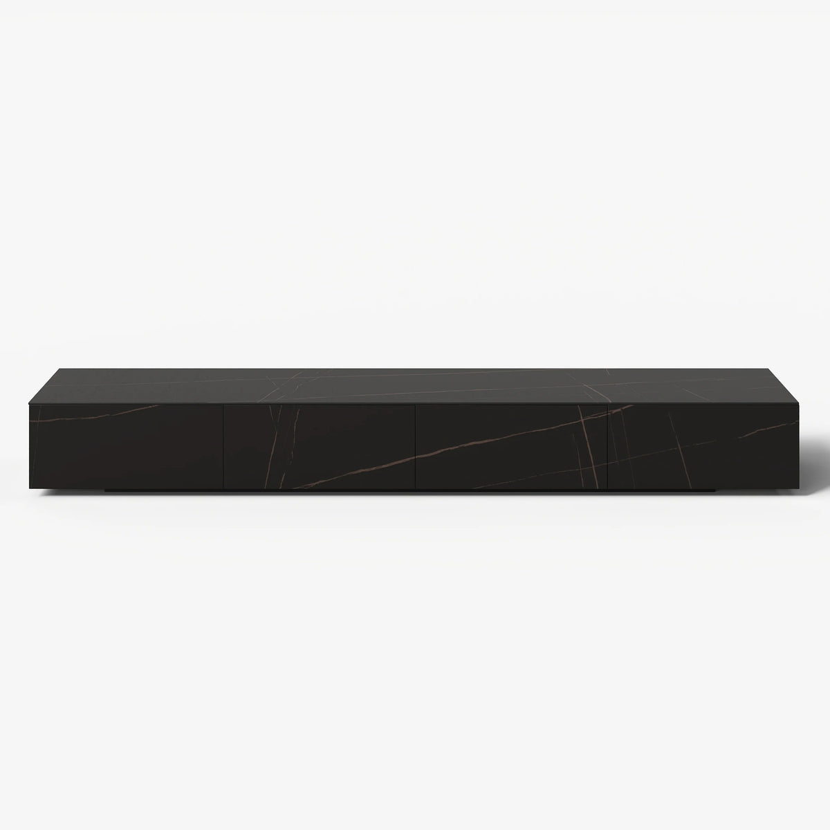 Meuble TV moderne en pierre frittée 200 cm avec 4 tiroirs Noir mat